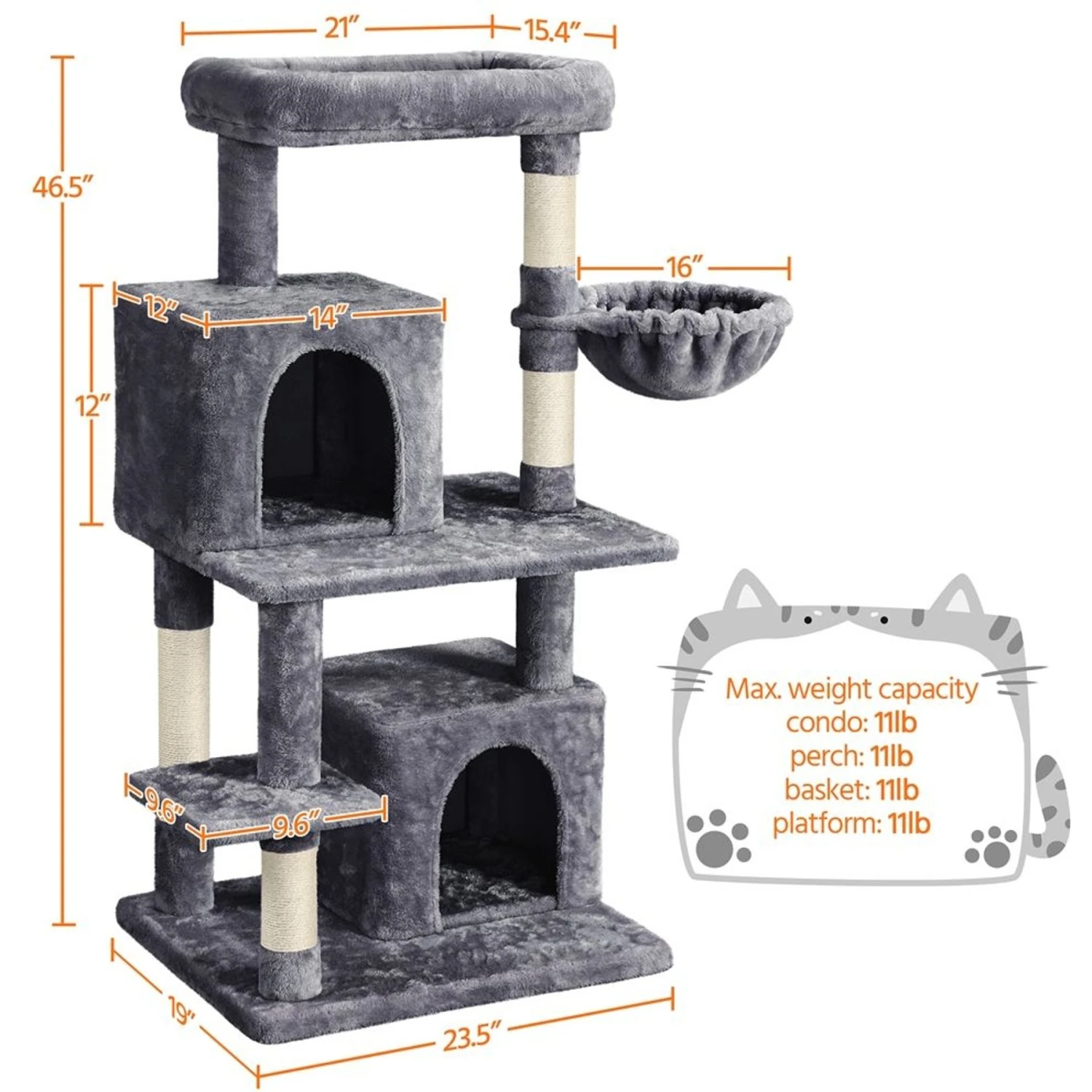 Yaheetech 46.5-in Plush Cat Tree & Condo 5 Yaheetech 46.5-in Plush Cat Tree & Condo - Image 3
