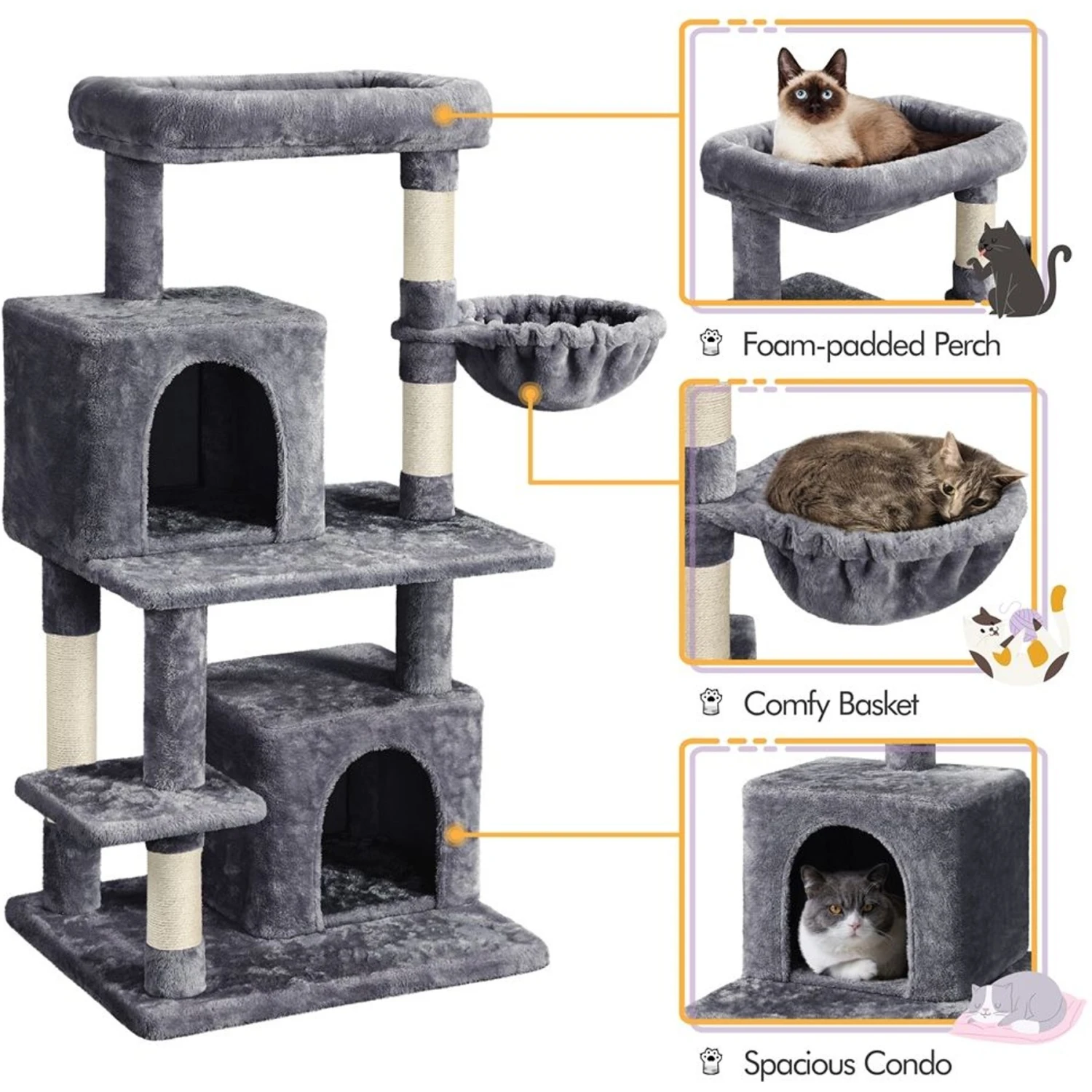 Yaheetech 46.5-in Plush Cat Tree & Condo 6 Yaheetech 46.5-in Plush Cat Tree & Condo - Image 4