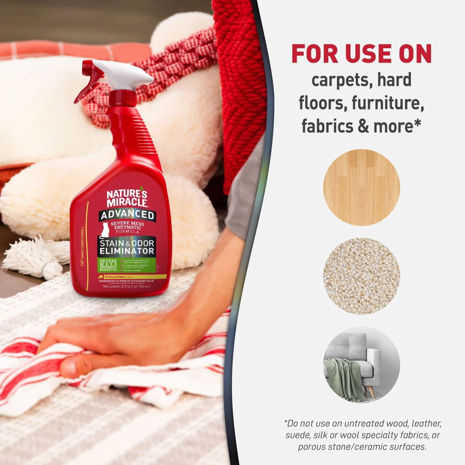 Nature's Miracle Advanced Cat Enzymatic Stain Remover & Odor Eliminator Spray, Sunny Lemon, 32-oz Bottle 7 Nature's Miracle Advanced Cat Enzymatic Stain Remover & Odor Eliminator Spray, Sunny Lemon, 32-oz Bottle - Image 5