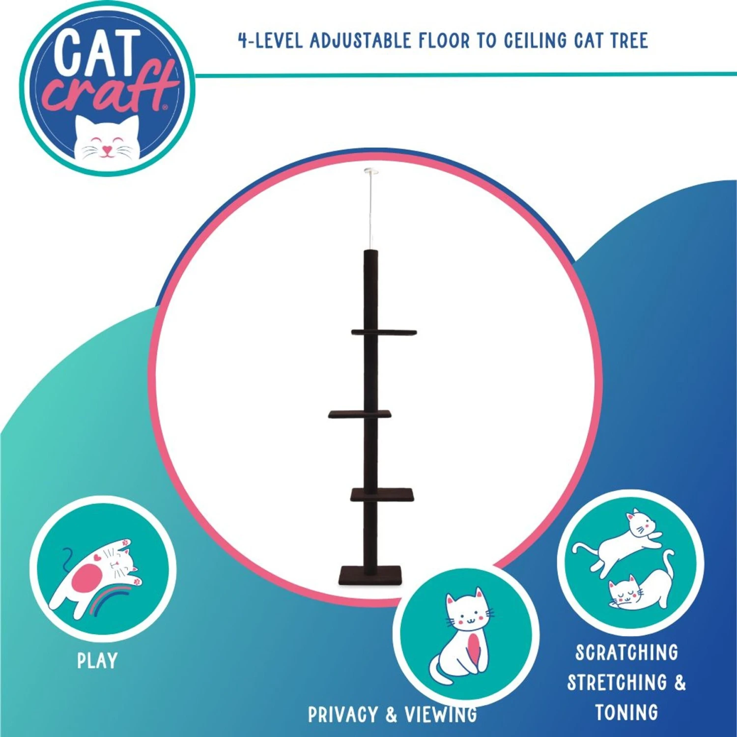 Cat Craft Floor-to-Ceiling Carpet Cat Tree 4 Cat Craft Floor-to-Ceiling Carpet Cat Tree - Image 2