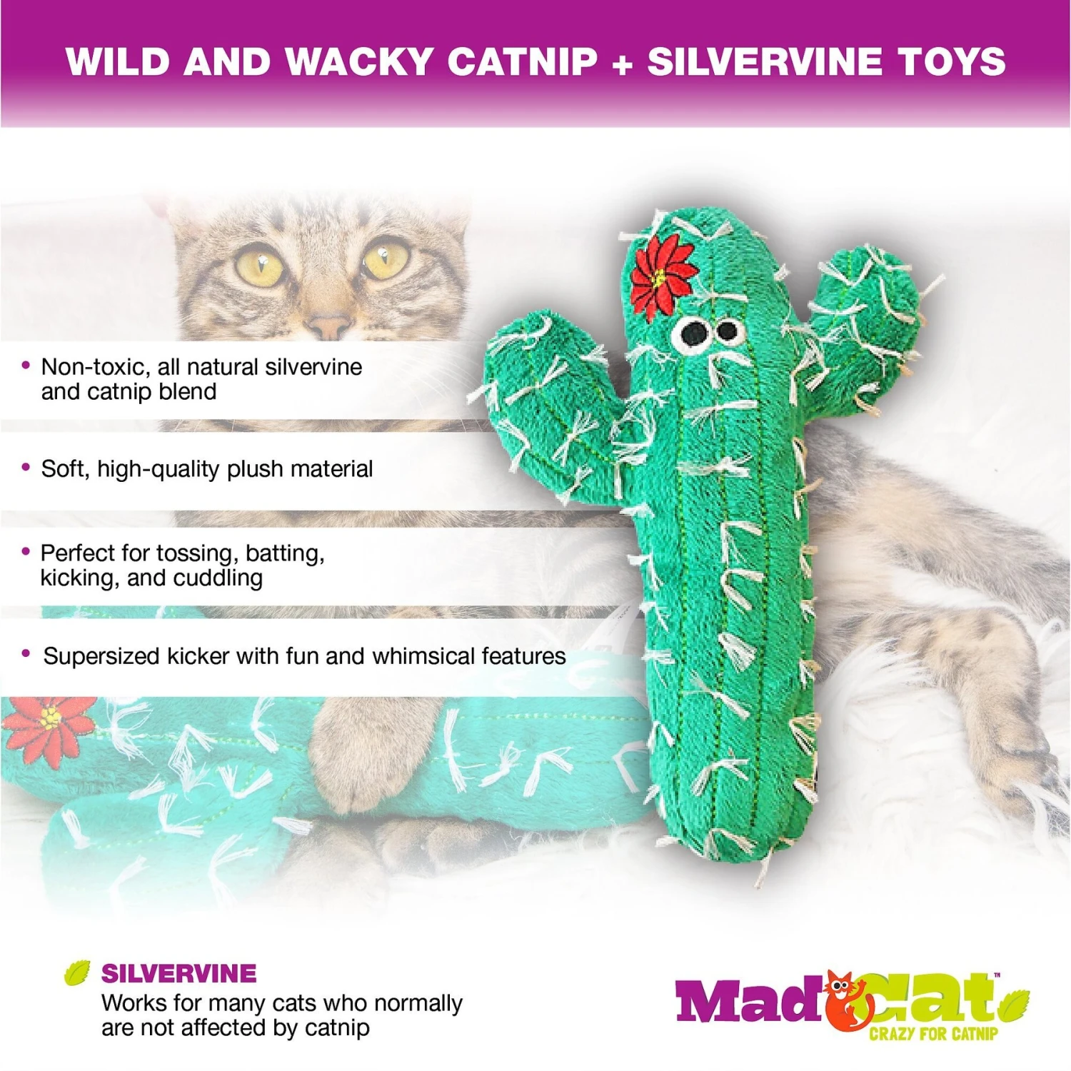 Mad Cat Big Cactus Kicker Catnip & Silvervine Cat Toy 5 Mad Cat Big Cactus Kicker Catnip & Silvervine Cat Toy - Image 3