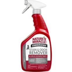 Cat Supplies 48 Nature's Miracle Advanced Platinum Cat Antibacterial Stain Remover & Odor Eliminator Spray, 32-oz Bottle