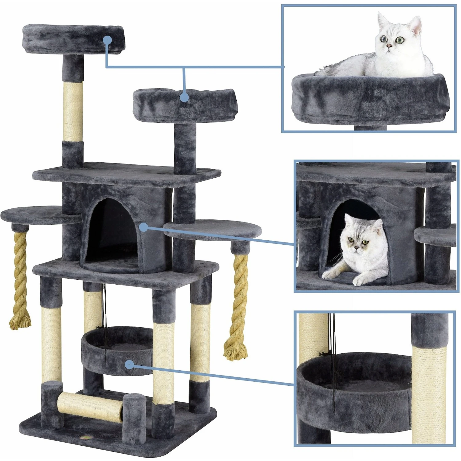 Go Pet Club 57.5-in Faux Fur Cat Tree & Condo 5 Go Pet Club 57.5-in Faux Fur Cat Tree & Condo - Image 3