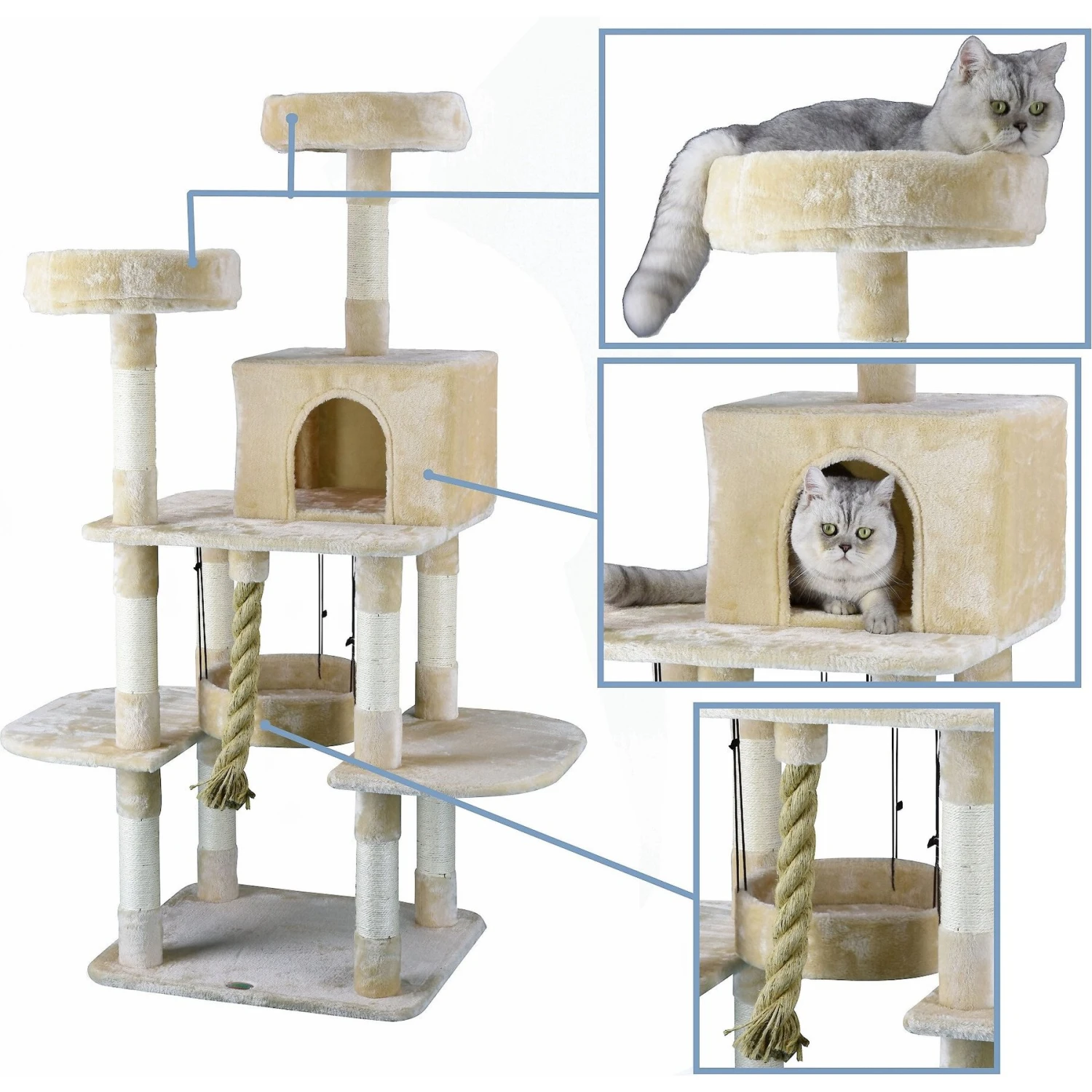 Go Pet Club 61.5-in Faux Fur Cat Tree & Condo 5 Go Pet Club 61.5-in Faux Fur Cat Tree & Condo - Image 3