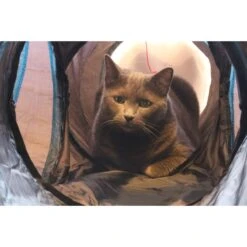 Feline Ruff 12" Premium 4-Way Collapsible Tunnel Cat Toy, Black & Blue -Cat Supplies 203968 PT2. AC SS1800 V1594670775
