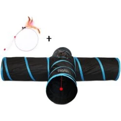 Feline Ruff 12" Premium 4-Way Collapsible Tunnel Cat Toy, Black & Blue -Cat Supplies 203968 PT4. AC SS1800 V1594673771
