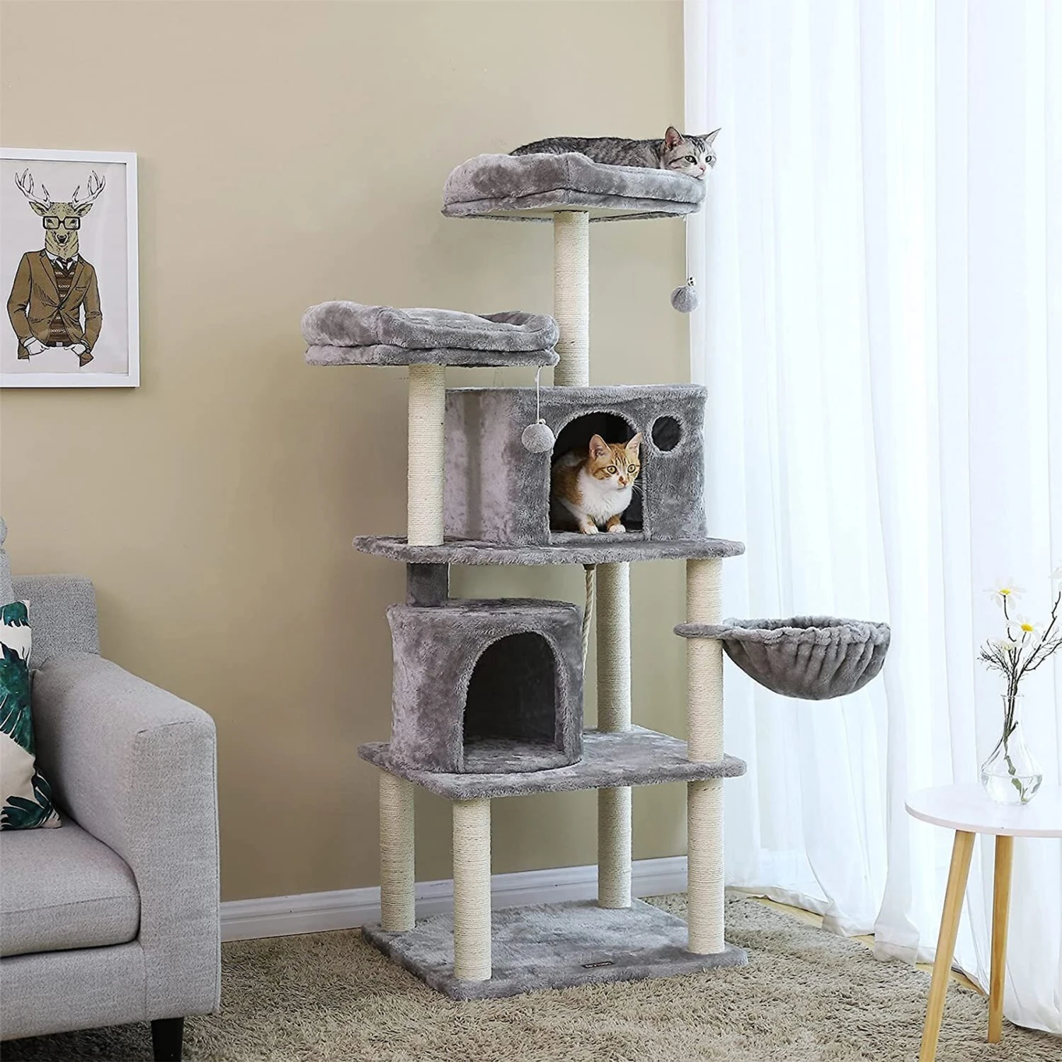 FEANDREA 55.1-in Faux Fleece Cat Tree & Condo 3 FEANDREA 55.1-in Faux Fleece Cat Tree & Condo