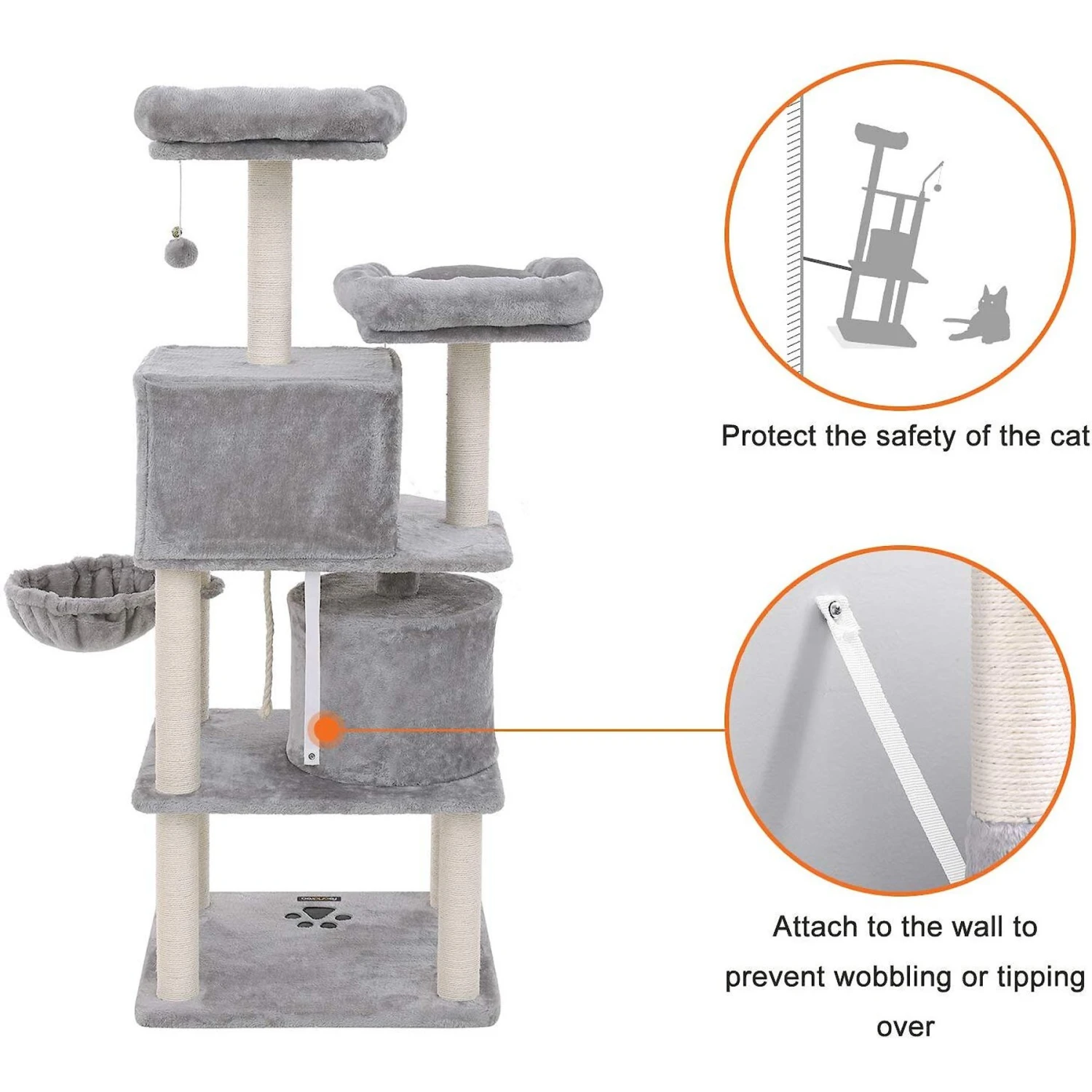 FEANDREA 55.1-in Faux Fleece Cat Tree & Condo 7 FEANDREA 55.1-in Faux Fleece Cat Tree & Condo - Image 5