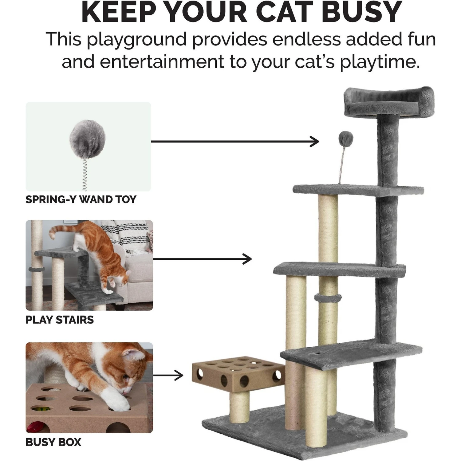 Tiger Tough Play Stairs 49.5-in Faux Fur Cat Tree 7 Tiger Tough Play Stairs 49.5-in Faux Fur Cat Tree - Image 5