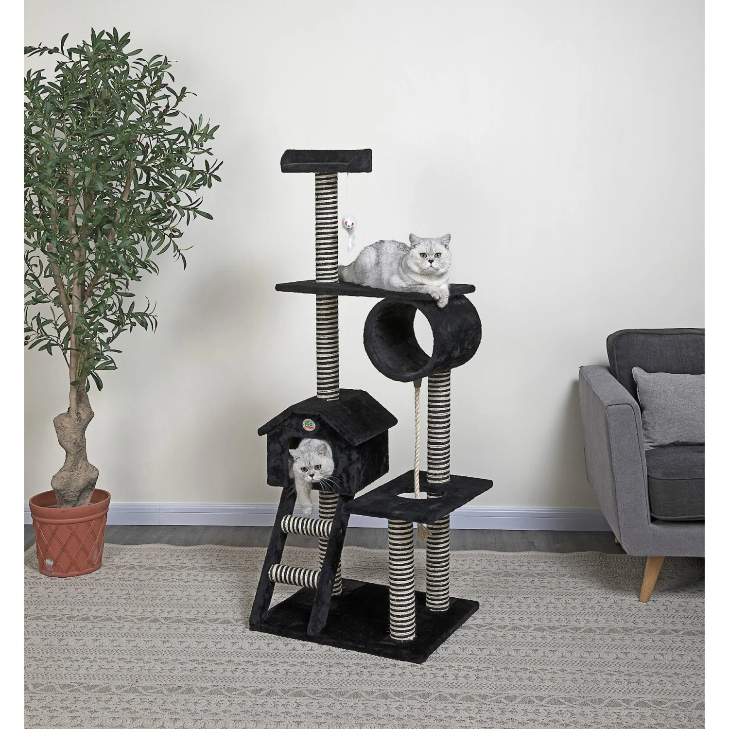 Go Pet Club 60-in Sisal Posts Cat Tree Condo, Black 3 Go Pet Club 60-in Sisal Posts Cat Tree Condo, Black