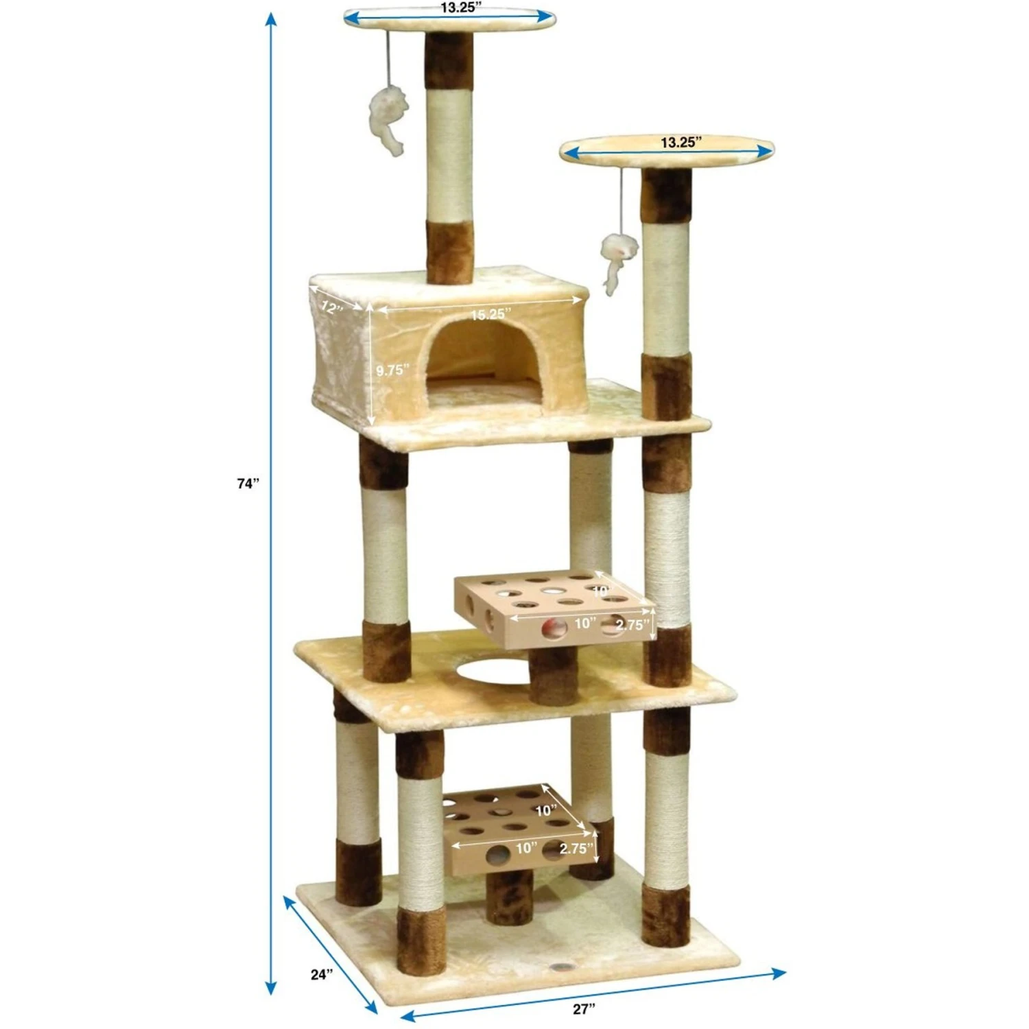 Go Pet Club 74-in IQ Busy Box Cat Tree Condo, Beige 6 Go Pet Club 74-in IQ Busy Box Cat Tree Condo, Beige - Image 4