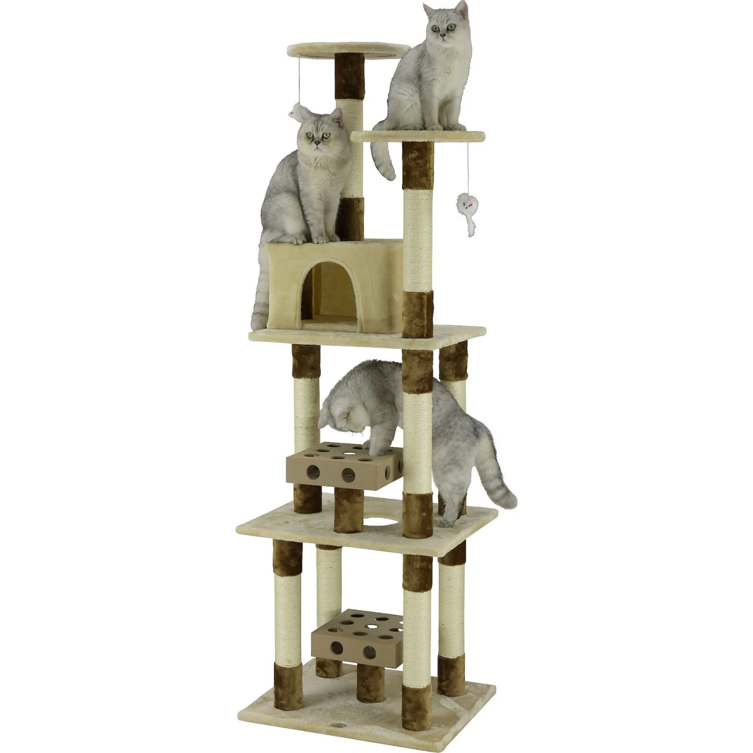Go Pet Club 74-in IQ Busy Box Cat Tree Condo, Beige 4 Go Pet Club 74-in IQ Busy Box Cat Tree Condo, Beige - Image 2