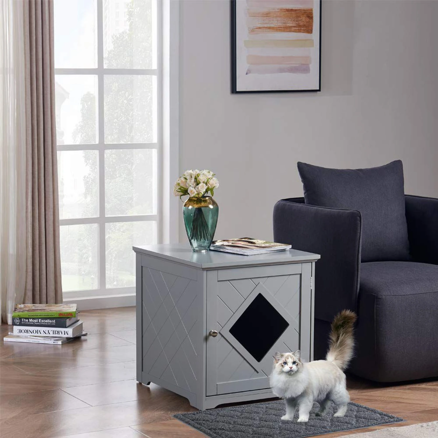 Unipaws Decorative Diamond-Design Cat Litter Box Enclosure 3 Unipaws Decorative Diamond-Design Cat Litter Box Enclosure