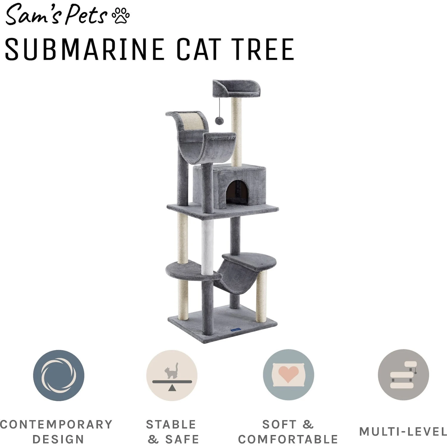Sam's Pets Submarine 60-in Gray Hard Box Cat Tree, Gray 5 Sam's Pets Submarine 60-in Gray Hard Box Cat Tree, Gray - Image 3