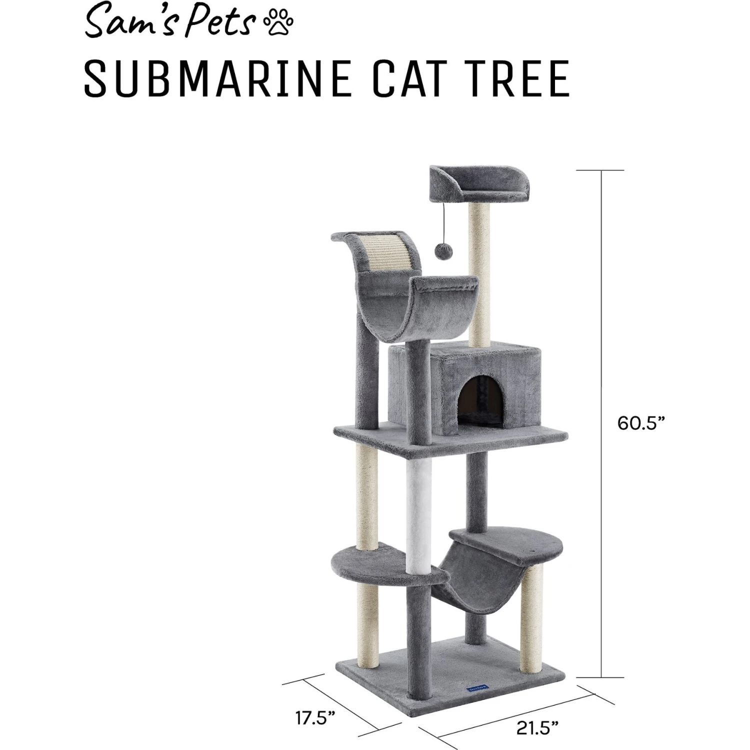 Sam's Pets Submarine 60-in Gray Hard Box Cat Tree, Gray 11 Sam's Pets Submarine 60-in Gray Hard Box Cat Tree, Gray - Image 9