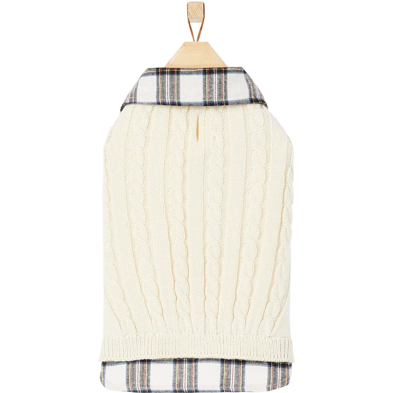 Frisco Cream Cable Knit Dog & Cat Sweater, White/Red Plaid 6 Frisco Cream Cable Knit Dog & Cat Sweater, White/Red Plaid - Image 4