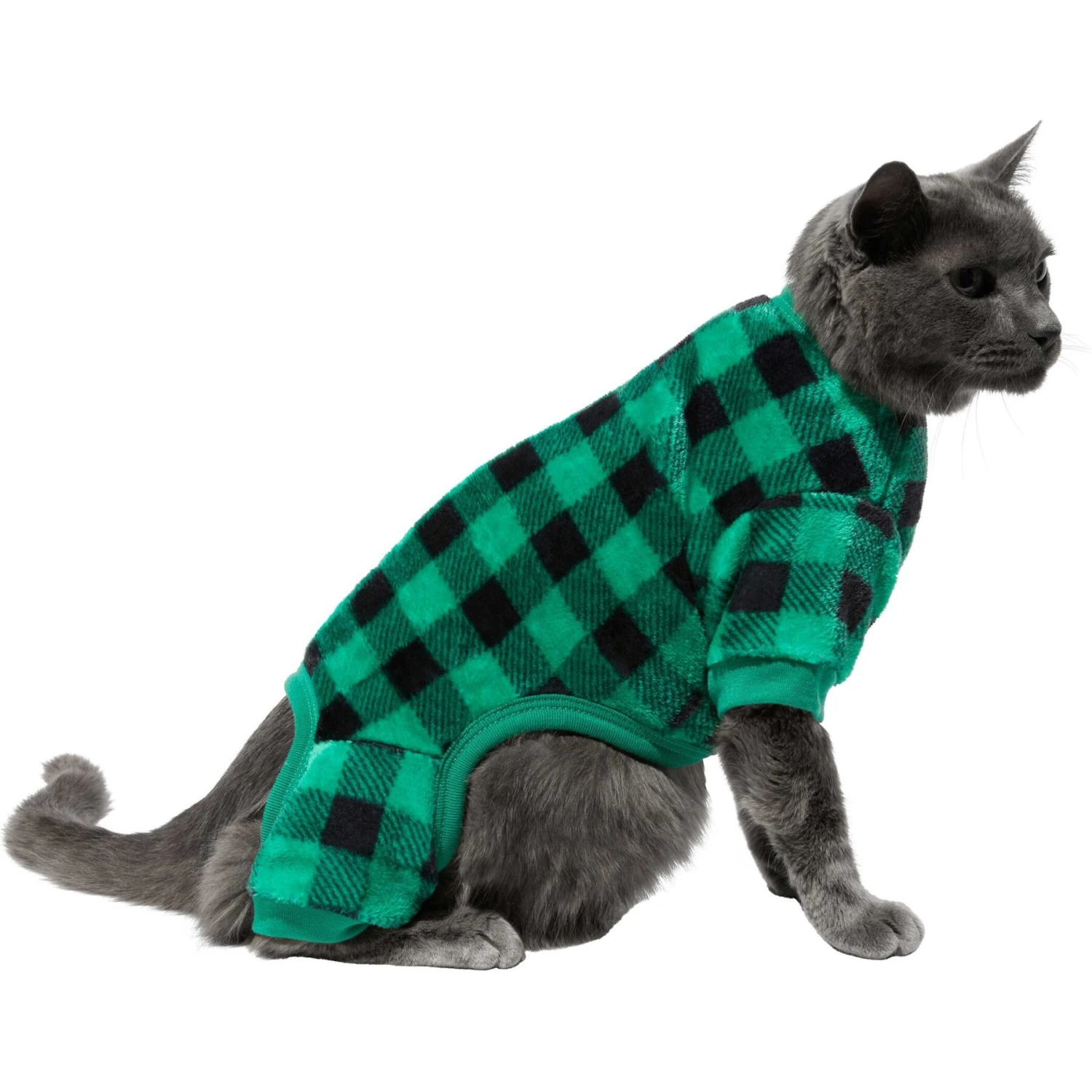 Frisco Dog & Cat Cozy Plush Fleece PJs, Green Plaid 6 Frisco Dog & Cat Cozy Plush Fleece PJs, Green Plaid - Image 4
