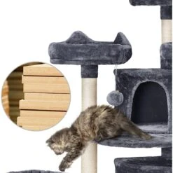 Yaheetech 68.5-in Plush Cat Tower, Dark Gray -Cat Supplies 306515 PT6. AC SS1800 V1624372960