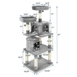 Frisco 61-in Faux Fur Cat Tree & Condo & Frisco 38-in Cat Tree With Condo, Top Perch & Toy -Cat Supplies 318964 PT2. AC SS1800 V1630367789