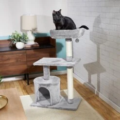 Frisco 61-in Faux Fur Cat Tree & Condo & Frisco 38-in Cat Tree With Condo, Top Perch & Toy -Cat Supplies 318964 PT8. AC SS1800 V1630366879