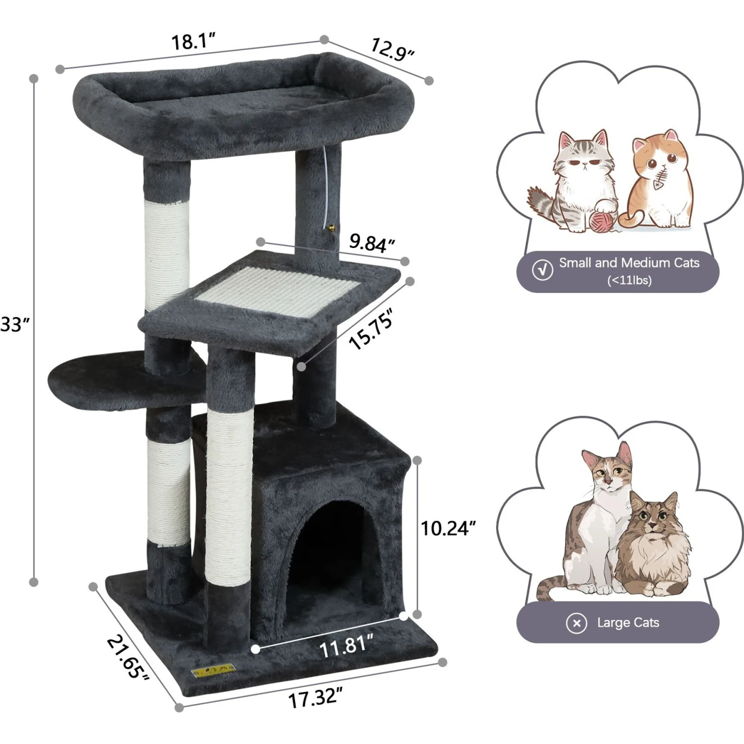 Coziwow By Jaxpety 33-in Small Cat Climbing Tree & Condo 4 Coziwow By Jaxpety 33-in Small Cat Climbing Tree & Condo - Image 2