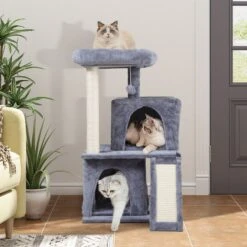 Coziwow By Jaxpety Faux Fur Cat Tree Tower & Condos With Scratch Posts, 34-inch, Grey