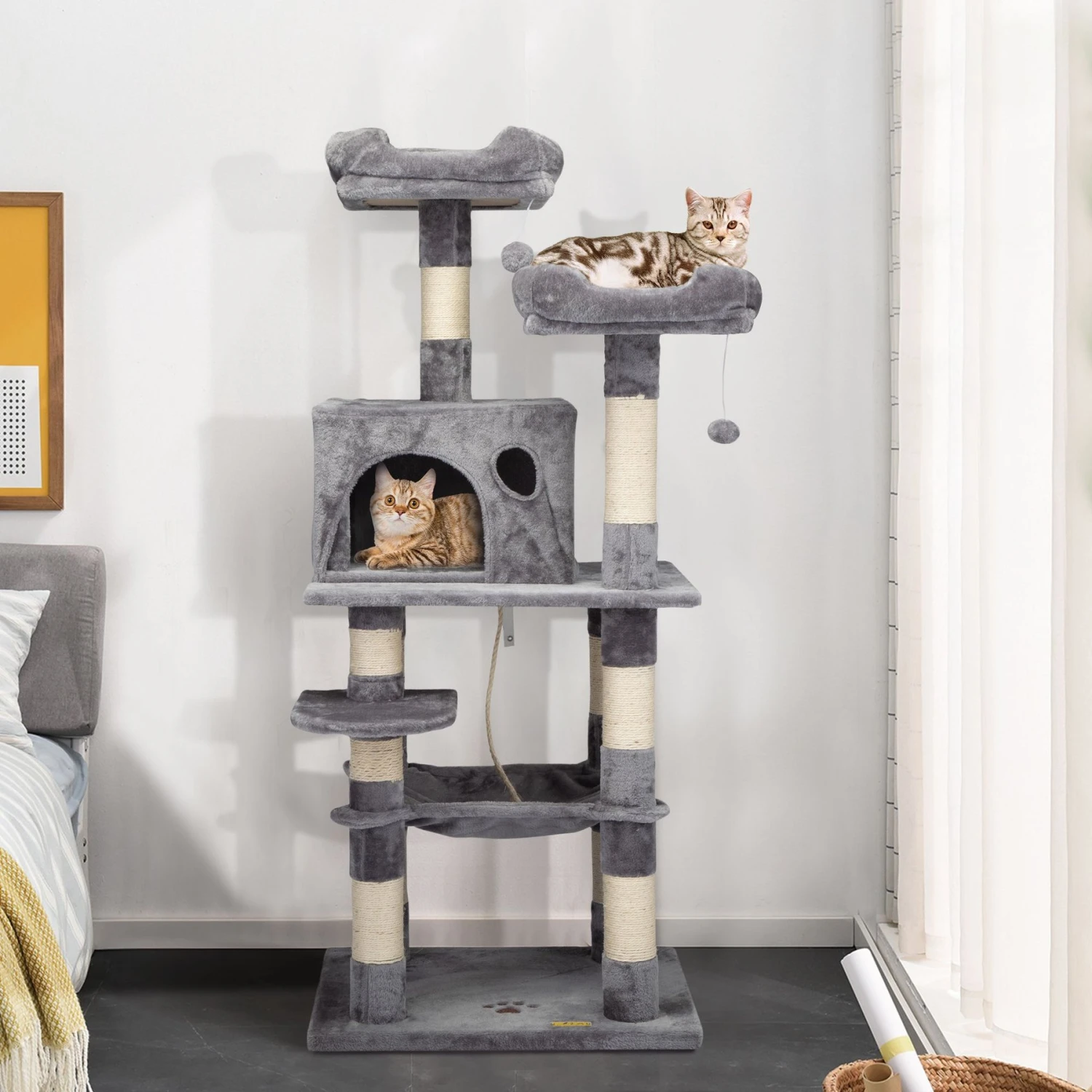 Coziwow By Jaxpety 58-in Cat Tree & Condo With Hammock, Grey 3 Coziwow By Jaxpety 58-in Cat Tree & Condo With Hammock, Grey