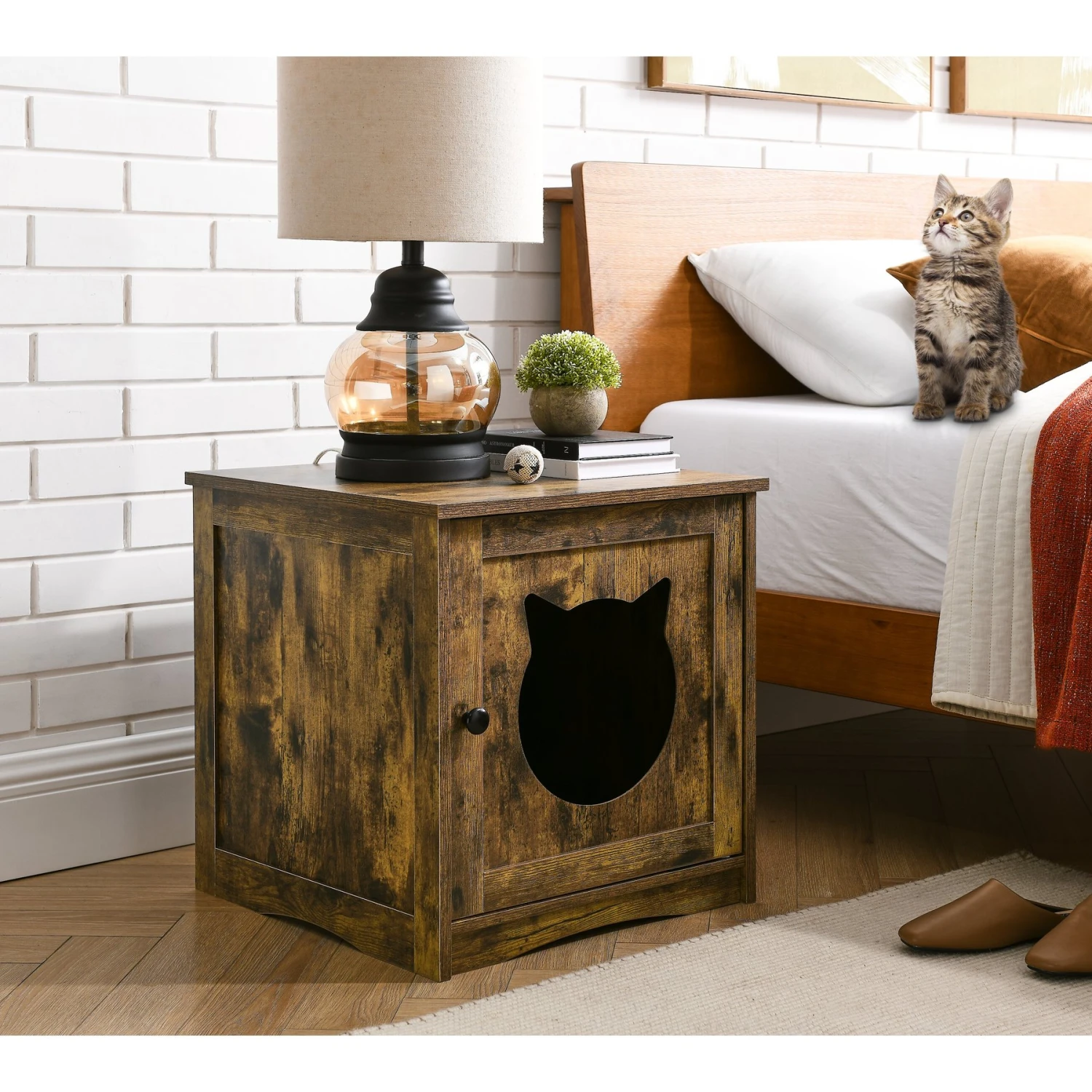 Sweet Barks Enclosed House Side Table Cat Litter Box, Rustic Brown 8 Sweet Barks Enclosed House Side Table Cat Litter Box, Rustic Brown - Image 6