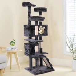 Coziwow By Jaxpety 60-in Tower House Cat Trees, Black -Cat Supplies 355080 PT7. AC SS1800 V1642806111
