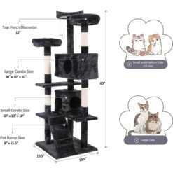 Coziwow By Jaxpety 60-in Tower House Cat Trees, Black -Cat Supplies 355080 PT8. AC SS1800 V1678478636