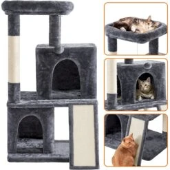 Yaheetech 3 Tiers 42-in Plush Cat Tower With Double Cat Condo -Cat Supplies 358005 PT3. AC SS1800 V1642693286
