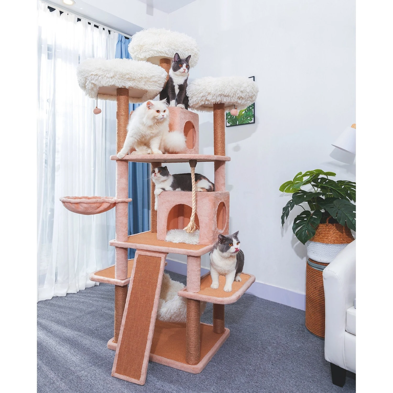 Catry 75-in Scratching Posts Condo Cat Tree, Beige 3 Catry 75-in Scratching Posts Condo Cat Tree, Beige