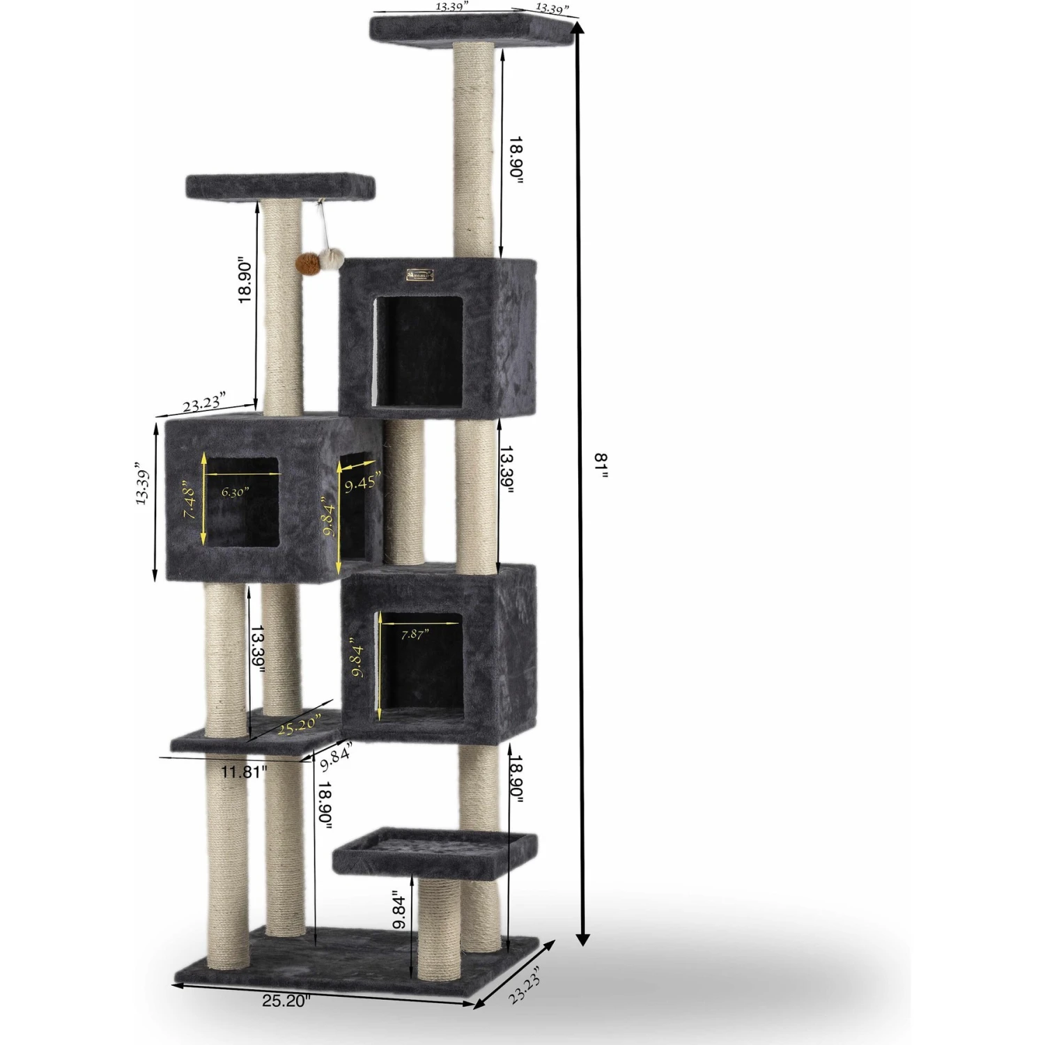 Armarkat Real Wood Giant Cat Tower, Dark Gray, 80-in 4 Armarkat Real Wood Giant Cat Tower, Dark Gray, 80-in - Image 2