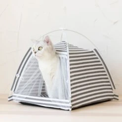 Lovely Caves Stripe Dog & Cat Tent, Gray, Medium
