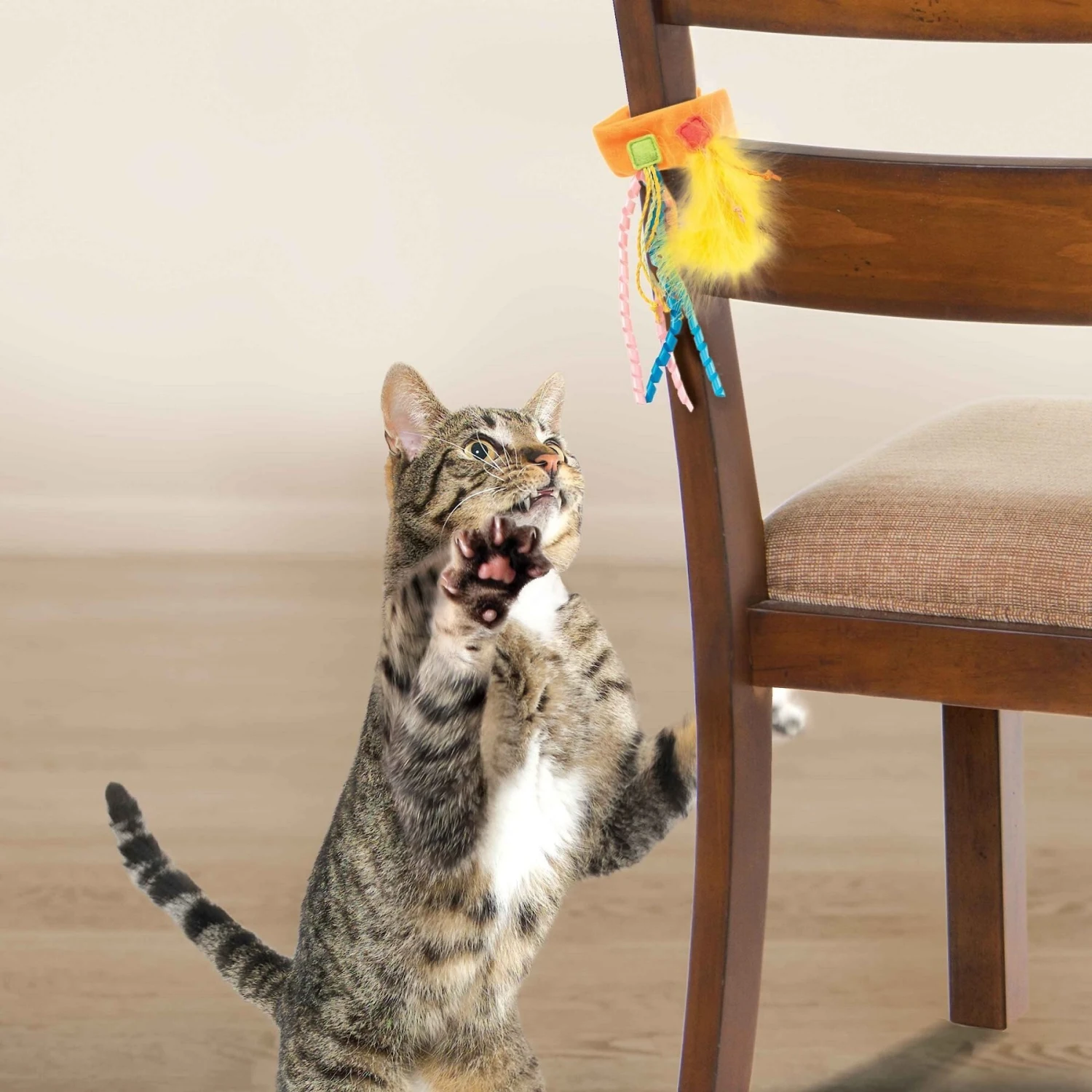 Petlinks Tethered Teaser Re-attachable Ribbon & Feather Cat Toy, Multi Color, Large 4 Petlinks Tethered Teaser Re-attachable Ribbon & Feather Cat Toy, Multi Color, Large - Image 2