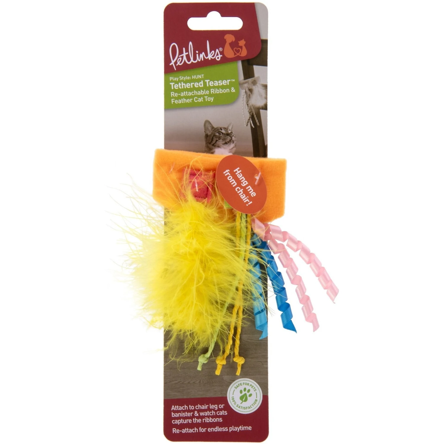Petlinks Tethered Teaser Re-attachable Ribbon & Feather Cat Toy, Multi Color, Large 7 Petlinks Tethered Teaser Re-attachable Ribbon & Feather Cat Toy, Multi Color, Large - Image 5