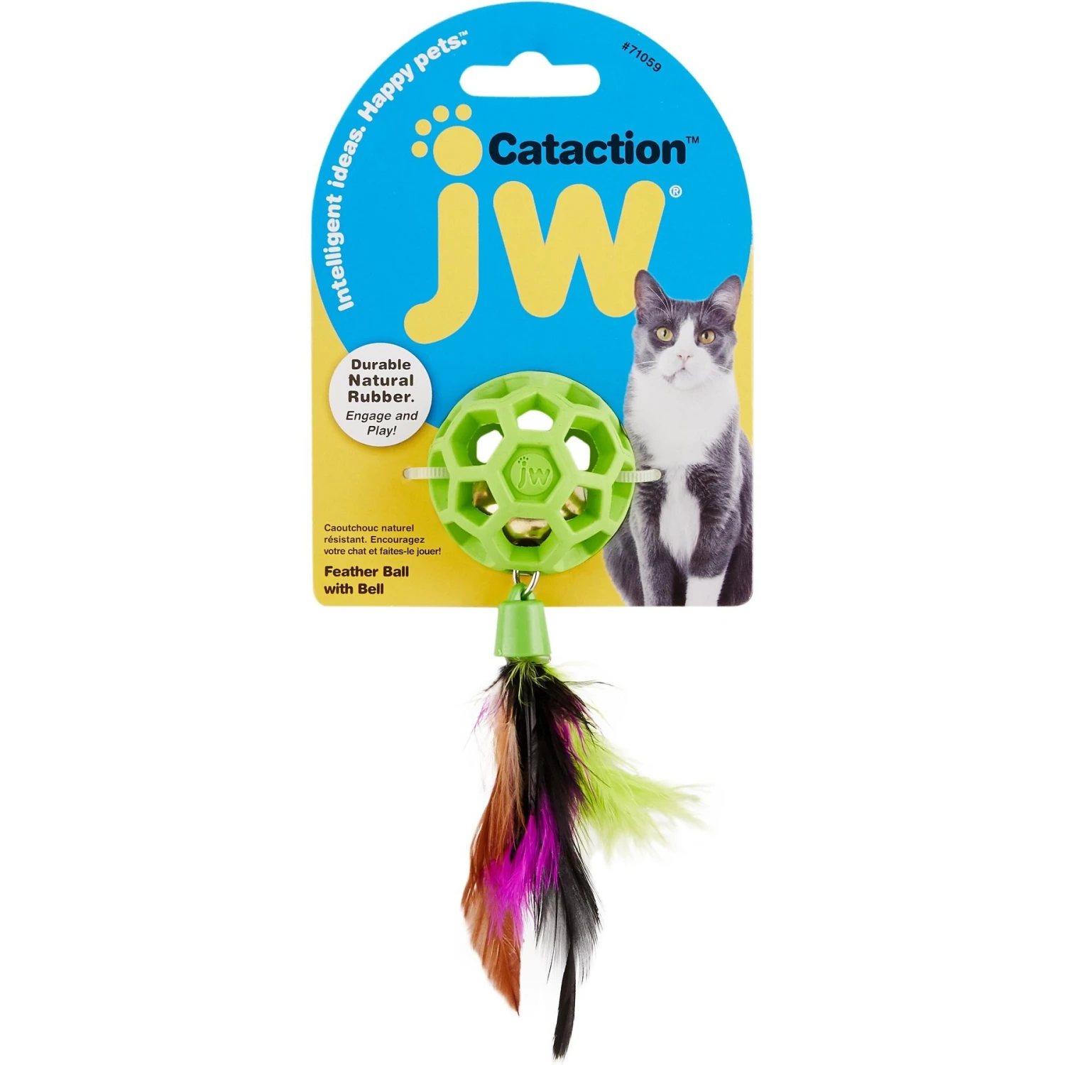 JW Pet Cataction Feather Ball With Bell Cat Toy 4 JW Pet Cataction Feather Ball With Bell Cat Toy - Image 2