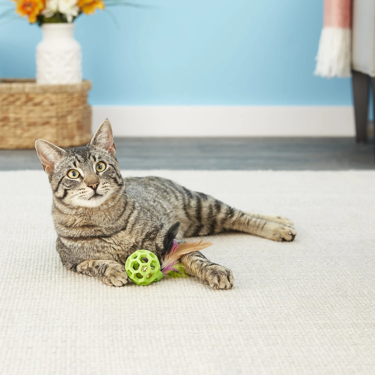 JW Pet Cataction Feather Ball With Bell Cat Toy 6 JW Pet Cataction Feather Ball With Bell Cat Toy - Image 4