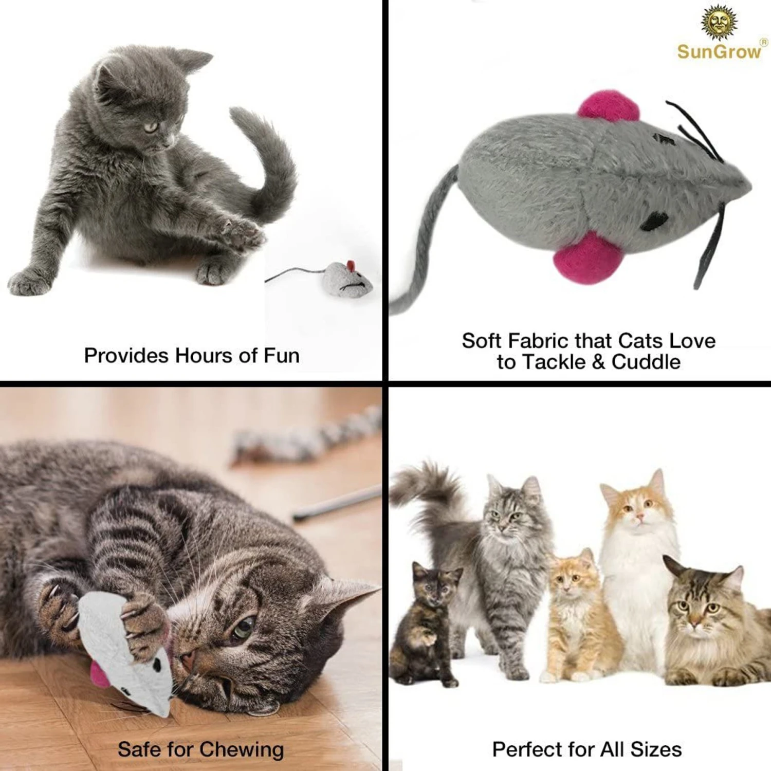 SunGrow Teething Chews Cat & Ferret Chase & Kicker Mouse Plush Toy, 5 Count 7 SunGrow Teething Chews Cat & Ferret Chase & Kicker Mouse Plush Toy, 5 Count - Image 5