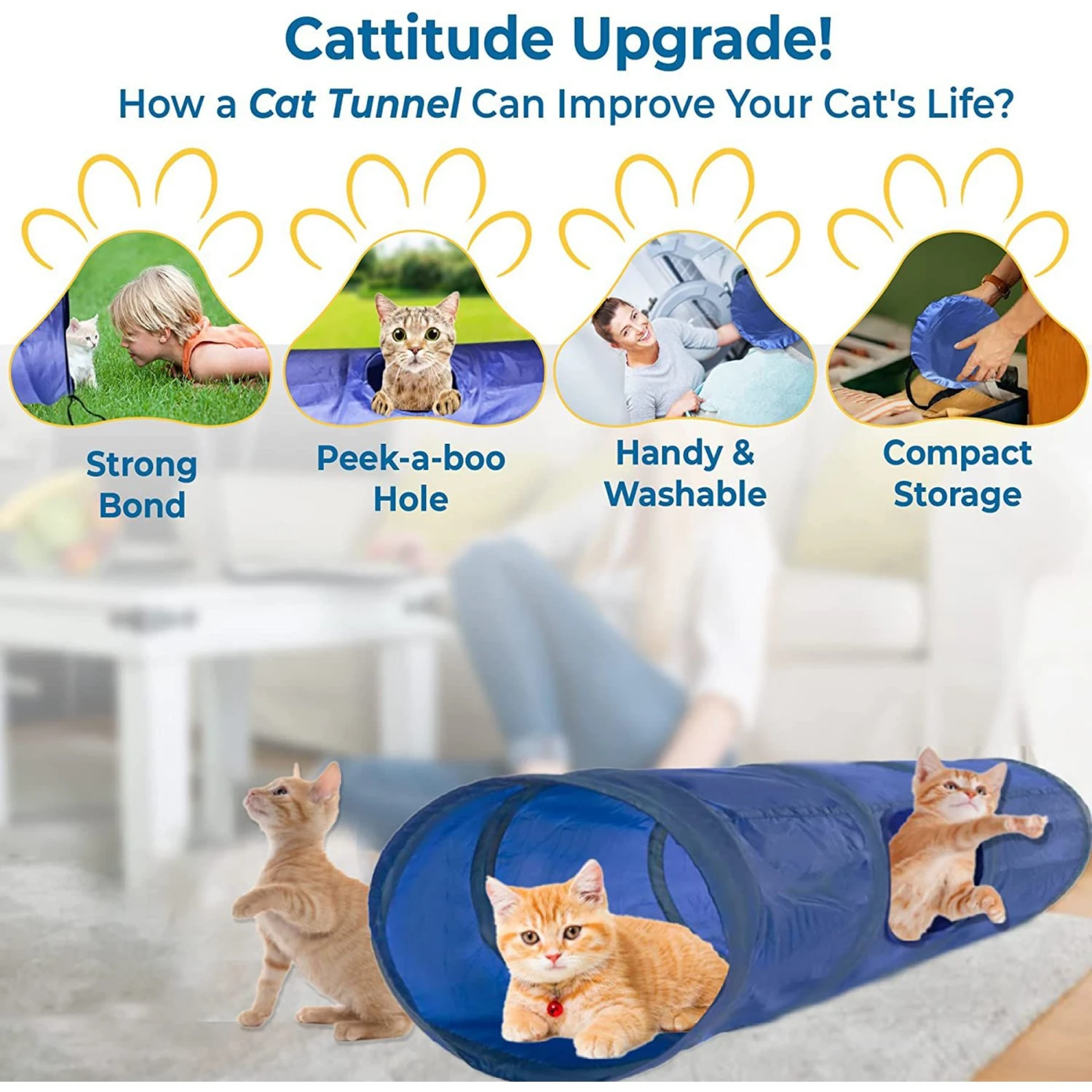 SunGrow Cat & Bunny Collapsible Play Tunnel Indoor Rabbit & Small Pet Crinkle Tube Hideout Toy 6 SunGrow Cat & Bunny Collapsible Play Tunnel Indoor Rabbit & Small Pet Crinkle Tube Hideout Toy - Image 4