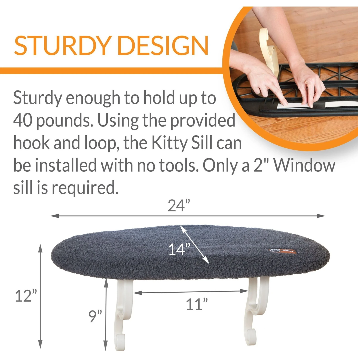 K&H Pet Products Kitty Sill Cat Window Perch Shelf Cushioned Cat Window Seat, Unheated, Gray 4 K&H Pet Products Kitty Sill Cat Window Perch Shelf Cushioned Cat Window Seat, Unheated, Gray - Image 2