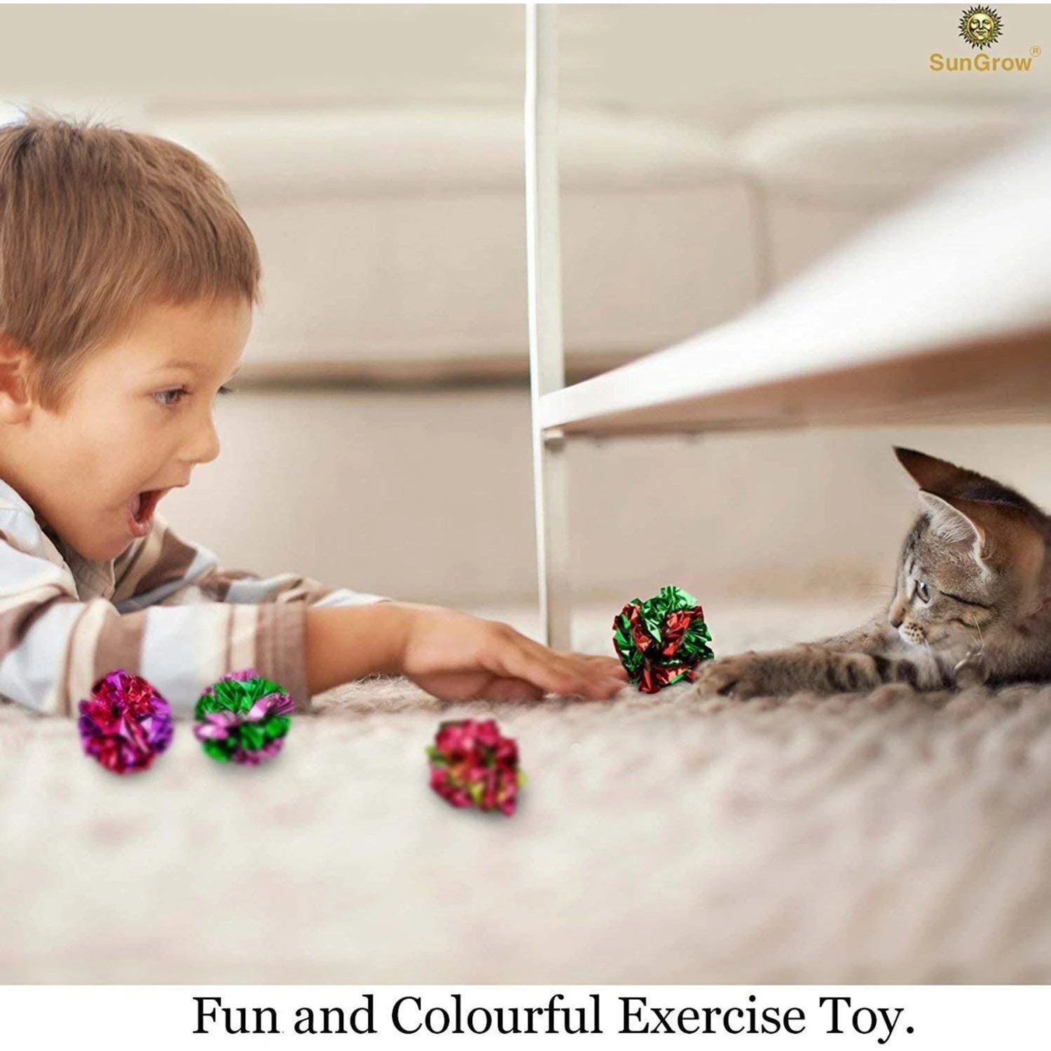 SunGrow Interactive Colorful Indoor Cat & Ferret Mylar Crinkle Balls & Chase Toy, 2-in, 24 Count 7 SunGrow Interactive Colorful Indoor Cat & Ferret Mylar Crinkle Balls & Chase Toy, 2-in, 24 Count - Image 5