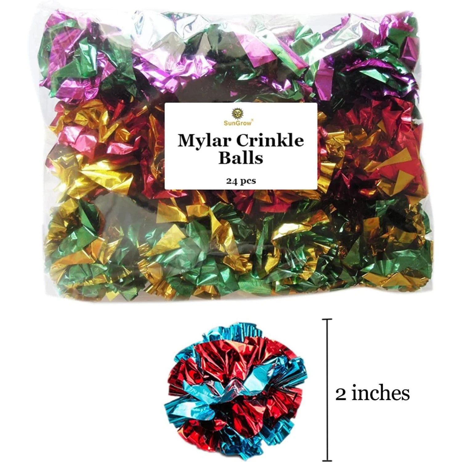 SunGrow Interactive Colorful Indoor Cat & Ferret Mylar Crinkle Balls & Chase Toy, 2-in, 24 Count 9 SunGrow Interactive Colorful Indoor Cat & Ferret Mylar Crinkle Balls & Chase Toy, 2-in, 24 Count - Image 7