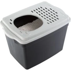 Ferplast "Jumpy" With Top Entrance Cat Litter Box, Black, Large -Cat Supplies 703926 PT2. AC SS1800 V1668457891