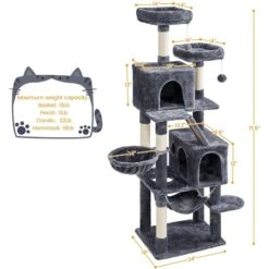 Yaheetech 71.5-in Tree With 2 Cozy Perches Cat Tree, Dark Grey, Large -Cat Supplies 705158 PT6. AC SS1800 V1668546018