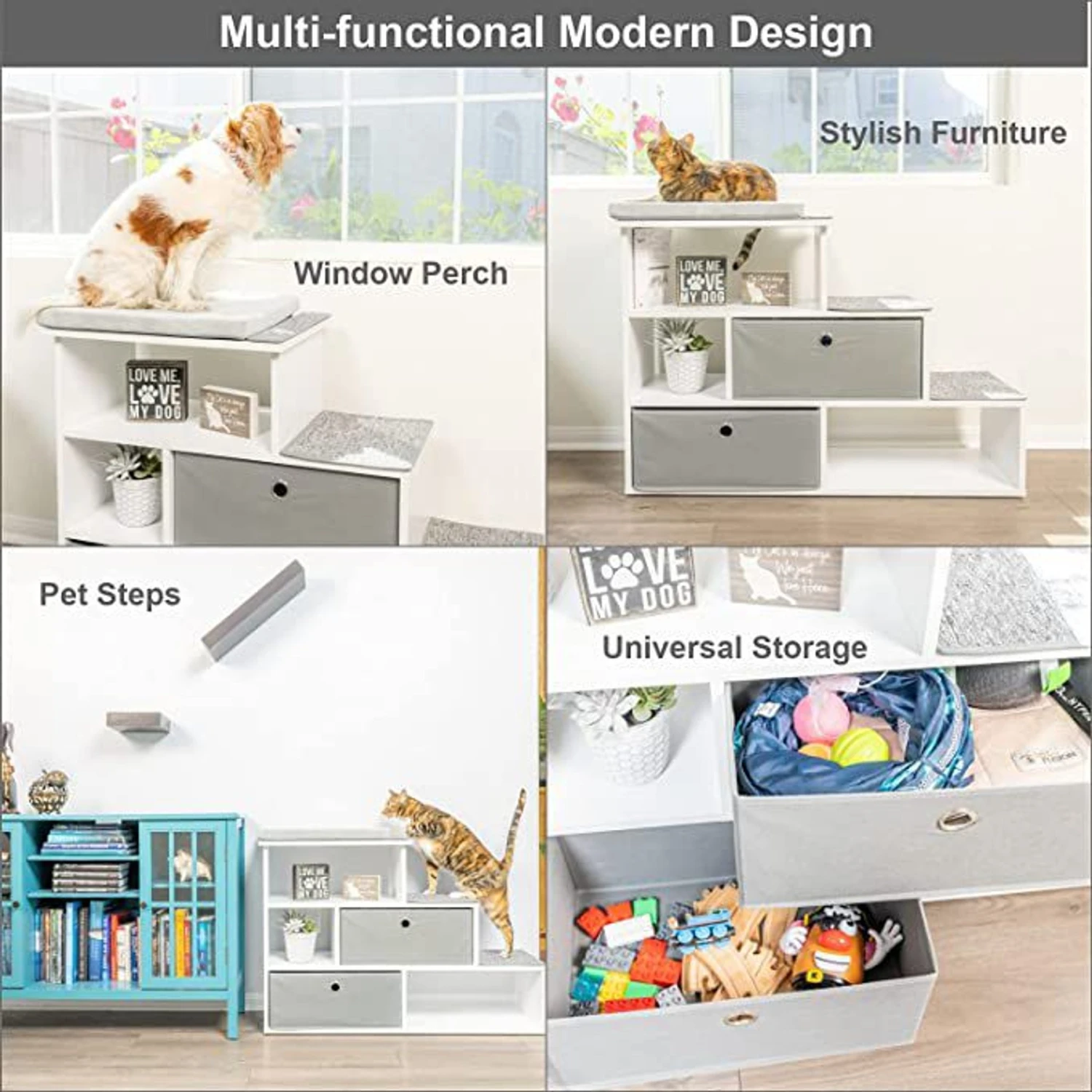 PetFusion Hybrid Cat Bookshelf & 3 Perches, White 4 PetFusion Hybrid Cat Bookshelf & 3 Perches, White - Image 2