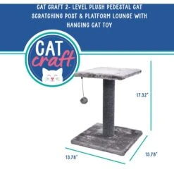 Cat Craft 2 Tier Plush Pedestal Cat Scratching Post & Platform Lounge With Hanging Cat Toy, Grey -Cat Supplies 744686 PT2. AC SS1800 V1689974908