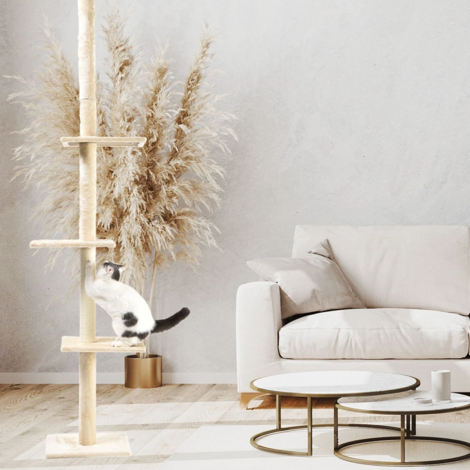 Cat Craft 4-Level Adjustable Climbing & Perch Cat Tree With Scratching Post, Cream, X-Large 4 Cat Craft 4-Level Adjustable Climbing & Perch Cat Tree With Scratching Post, Cream, X-Large - Image 2