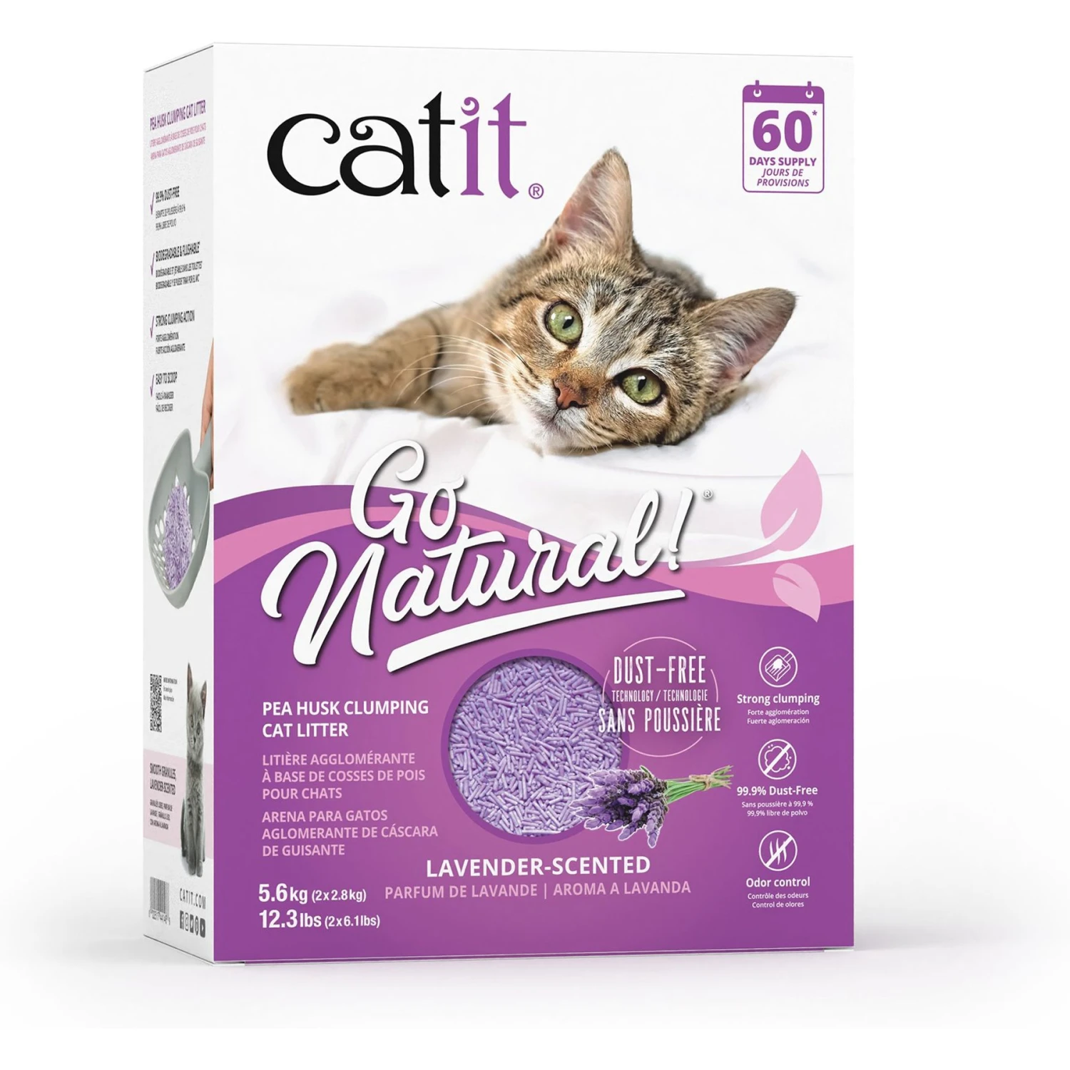 Catit Go Natural Pea Husk Clumping Cat Litter, Lavender, 14.8-lb Bag 3 Catit Go Natural Pea Husk Clumping Cat Litter, Lavender, 14.8-lb Bag