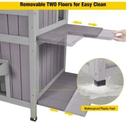 Aivituvin AIR14-1 Two Tier Wooden Cat House With Waterproof Roof & Door Flaps, Grey, Small -Cat Supplies 812750 PT2. AC SS1800 V1679591778
